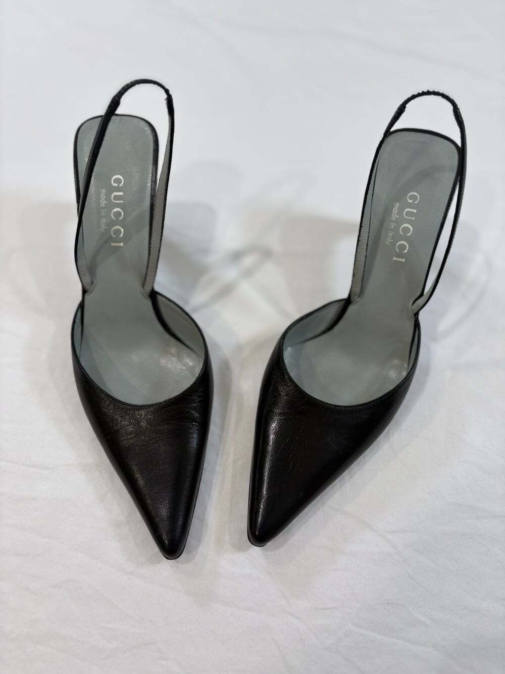 Gucci Women’s Black Pointed Toe Leather Sling Back Heels Size 5.5